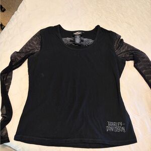 Affliction Black Long Sleeve Mesh Women's Tee